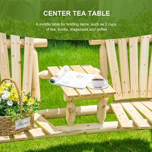 Sedia Adirondack a 2 Posti con Tavolino Centrale, Sdraio in Legno Naturale per Giardini e Luoghi Sportivi all'Aperto - Product Image 6