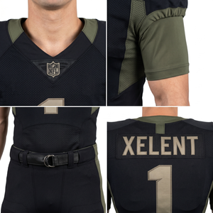 Ensemble d'uniformes de football américain personnalisés pour hommes, en polyester et spandex épais, équipement professionnel – Maillot et pantalon de l'équipe avec logo brodé, taille XS - Product Image 4