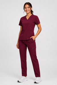 Unisex Soft Eco-Friendly Polyester Spandex Woven 2-Piece Nursing Scrub Set V-Neck Top Pant Cargo Pocket Short Hospital Uniforms - Product Image 5