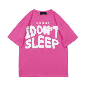 T-shirts en coton tricoté noir 100% avec logo personnalisé effet délavé, manches courtes, imprimé en relief, respirant, coupe ample, style hip-hop pour hommes - Product Image 1