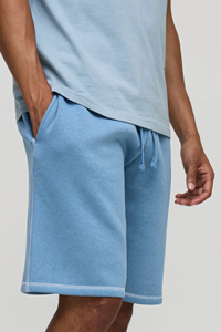 Shorts Bermuda Homme Bleu Clair 100% Coton Uni Taille Mi-Haute Style Urbain Écologique avec Ceinture Élastique et Logo Imprimé sur le Devant - Product Image 3