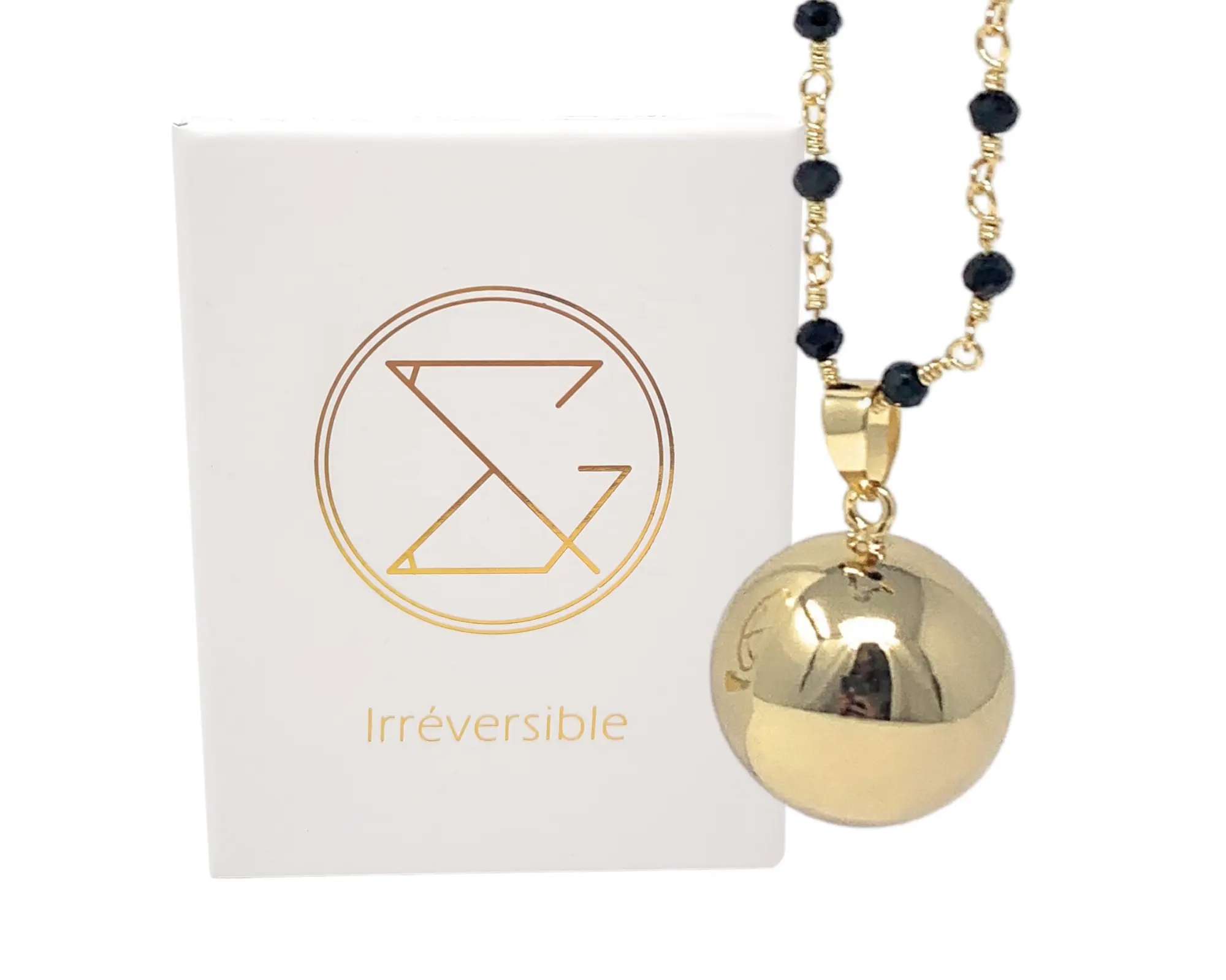 Gravidanza bola smooth gold - CHARLOTTE (catena di perle/cristallo nero) targhetta regalo da donna nome collana pendente a sfera messicano messico