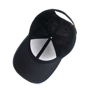 Unisex Black Baseball Cap 6-Panel Fitted Cotton Breathable & <b>Waterproof</b> Canvas Sporty Style Adult <b>Hat</b> - Product Image 4