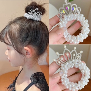 Élastiques à cheveux en forme de couronne de perles pour enfants, attaches pour chignons, accessoires de coiffure pour enfants - Product Image 1