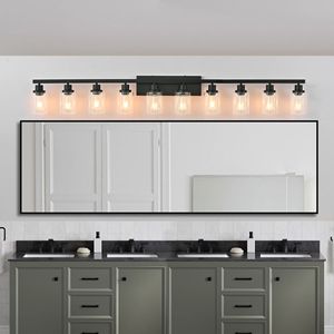 Specchio da Bagno Moderno Nero Opaco con 10 Luci e Illuminazione Integrata, 65.4 Pollici, con Finiture Nere - Product Image 3