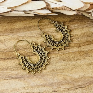 <b>Top</b> Choice Boho Wave Hoop <b>Earrings</b> Tribal Brass Jewelry For Women Antique Brass Finish Scalloped Design For Wholesale/OEM/ODM - Product Image 4