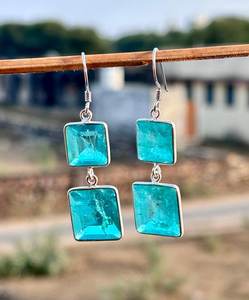 Paraiba Tourmaline Dangle <b>Earrings</b> Neon <b>Blue</b> Sterling Silver Drop <b>Stud</b> Luxury Handmade Jewelry Elegant Gift - Product Image 6