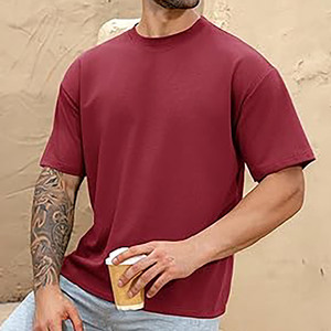 Camiseta Roja Extra Grande para Hombre, 100% Algodón Ecológico, Corte Holgado, Manga Corta, Estilo Urbano, Informal, para Verano - Product Image 4