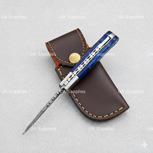 UA Supplies Damascus Steel Folding Hunting <b>Knife</b> Blue Pakka Wood <b>Handle</b> Handmade Pocket <b>Knife</b> Premium OEM ODM Supplier Clip - Product Image 3