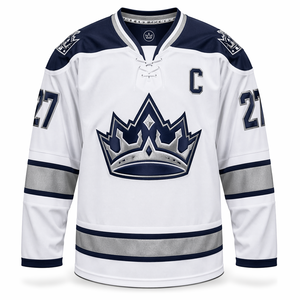 เสื้อฮอกกี้น้ำแข็งแบบกำหนดเอง ชุดทีมโปรสำหรับผู้ชาย สีขาวฟรอสต์ ปักลายทวิลล์ ระบายอากาศได้ดี ผลิตจากโพลีเอสเตอร์ เสื้อแข่งขัน - Product Image 1