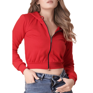 New Arrivals <b>Women's</b> Cotton Terry <b>Zip</b>-<b>Up</b> Cropped Hoodie 100% Cotton Embroidered Relaxed Fit Streetwear Zipper Crop <b>Top</b> Hoodies - Product Image 1
