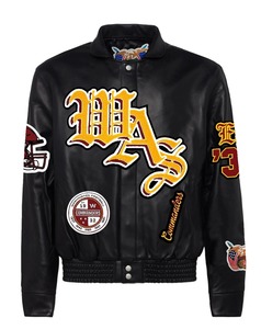Veste en cuir pleine fleur Old English des Washington Commanders, noire - Product Image 1