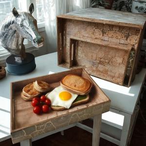 Plateau de rangement classique en bois imprimé avec 1 compartiment, organisateur décoratif de table pour la maison, le bureau et la salle à manger - Product Image 3