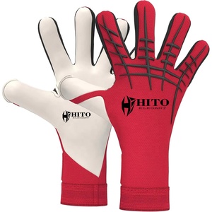 Custom Design Black and Red Breathaprene Soccer Full Finger Goalkeeper <b>Gloves</b> 4mm German Negative Cut Elastic Strap - Product Image 1