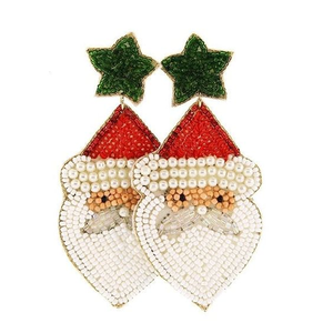 Boucles d'oreilles de Noël de luxe artisanales écologiques brodées de perles de rocaille, ornées de diamants et de perles festives - Product Image 6