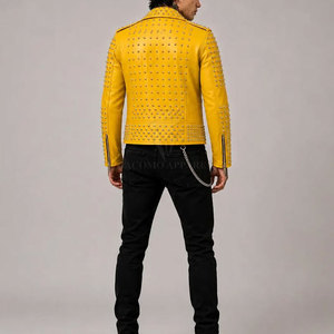 Pakistan Made Modern Men <b>Rhinestone</b> Winter Leather <b>Jacket</b> Motorcycle Biker Zip Front <b>Rhinestone</b> Fashion Outerwear - Product Image 6