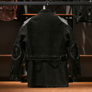 Veste de moto en cuir noir pour homme, manches longues, coupe-vent, style hiver, avec ceinture et plusieurs poches - Product Image 2