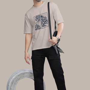 Men's Casual Short Sleeve T-<b>Shirt</b> With <b>Geometric</b> Pattern Print O-Neck Regular Fit 100% Cotton Jersey Fabric - Product Image 3