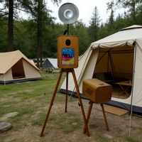 Photobooth en bois de chêne pour iPad 12,9 pouces avec support d'imprimante, coque de photobooth vintage DSLR pour fêtes et événements avec flight case