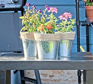 Poudre Enduit Galvanisé Rustique Ferme Étain Métal Vase Seau Enveloppé Corde pour La Décoration Intérieure Fêtes De Mariage Bouquet De Fleurs - Product Image 4