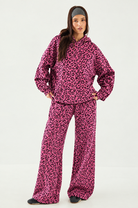 <b>Women's</b> Pink Leopard Print 2 Piece Contrastline Premium Tracksuit Set Oversized Hoodie Casual Streetwear <b>Jogger</b> For <b>Women's</b> Wear - Product Image 6