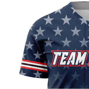 Camiseta Deportiva Transpirable de Béisbol para Hombre, Estilo Americano, con Botones, Roja, Blanca y Azul, Uniforme de Equipo de Softbol - Product Image 4