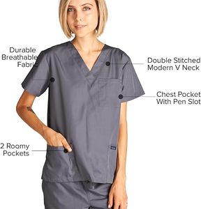 Conjunto de Uniforme Médico DARAS para Mujer, Color Gris, Cuello en V, Manga Corta, Pantalones con Bolsillos, para Profesionales Médicos - Product Image 6