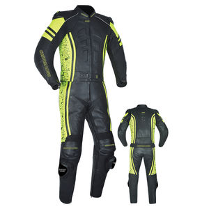 Traje de Motociclismo de Cuero Profesional Personalizado de Una Pieza, Negro con Amarillo Neón, Alta Visibilidad, Equipamiento para Motocicletas Deportivas - Product Image 2