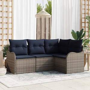 Grey Poly <b>Rattan</b> Garden <b>Sofa</b> Set Waterproof Cushions Outdoor Furniture Contemporary Design - Product Image 1