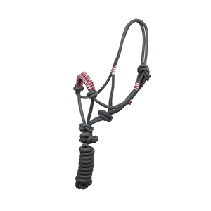 Dark Gray Nylon Braided Rope Horse Halter with Maroon & Cream Beaded Noseband Adjustable <b>Training</b> Halter <b>Lead</b> Rope OEM Bulk - Product Image 6