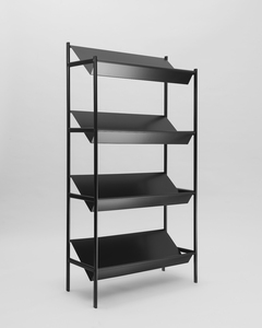 Étagère de présentation en métal noir à 4 niveaux avec étagères inclinées, organisateur de stockage industriel pour épicerie, fruits et librairie - Product Image 1