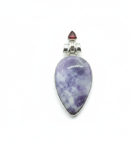 Colgante de punta de flecha con piedras preciosas de lepidolita púrpura natural y granate, plata de ley 925, chapado en oro rosa y oro amarillo, joyería unisex. - Product Image 1