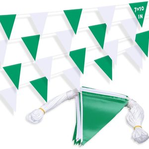 Guirnalda de 45 Banderines Triangulares Verdes y Blancos de 7x10, 105 pies, Alta Visibilidad, para Seguridad, Piscina y Jardín - Product Image 1