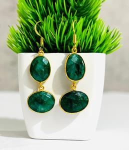 Boucles d'oreilles en pierres précieuses vertes émeraude naturelles, plaquées or, avec serti clos, élégantes, bijoux de mode indiens pour femmes, mariage nuptial - Product Image 3