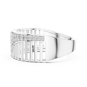 LUXE CASCADE BAND Lab Grown Round Cut Diamond Rhodium Plated 18KT White Gold Wedding Engagement <b>Ring</b> with Side Stone <b>for</b> <b>Men</b> - Product Image 3