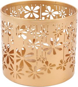 Luxury Gold Iron Handmade Eco-Friendly Cylindrical Votive Holder Flower Cutout for <b>Tealight</b> Candle Wedding Christmas Home Decor - Product Image 1