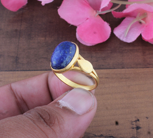 Wholesale 925 Sterling Silver Gold Plated Oval Amethyst Gemstone <b>Ring</b> Natural Blue Stone Solitaire Women's Party Handmade - Product Image 3