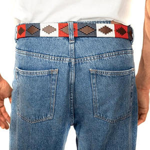 Handmade Leather Polo <b>Belt</b> with Pampa Diamond Pattern in <b>Red</b> White Blue Equestrian Style Casual Wear - Product Image 4