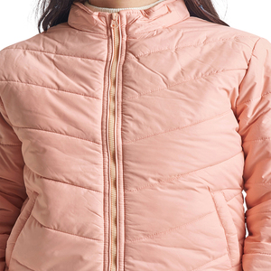 Chaqueta acolchada para mujer de talla grande, con cuello alto, cierre de cremallera, color rosa sólido, para otoño e invierno, ropa exterior cálida. - Product Image 5