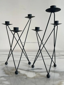 3 candelabros de hierro forjado rústico hechos a mano, par de mango largo, diseño de alambre de Metal Zig Zag para decoraciones navideñas para el hogar - Product Image 4