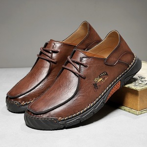 Mocassins de conduite décontractés en cuir pour hommes, à lacets, confortables, semelle souple, grandes tailles, pour l'été et le quotidien - Product Image 3