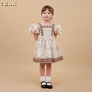 Vestido Floral Ecológico para Niñas con Corsé Fruncido Estilo Kansai, Vestido Floral Infantil 100% Algodón con Fruncido a Mano, Ecológico, ODM - DR4539 - Product Image 6