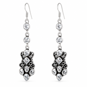 Boucles d'oreilles pendantes longues en argent oxydé avec zircon, directement de l'usine, pour mariage |   Boucles d'oreilles pendantes tendance en gros - Product Image 1
