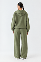 Ensemble de survêtement décontracté deux pièces pour femme, vert olive, avec sweat à capuche oversize et pantalon de jogging large, tenue de détente streetwear