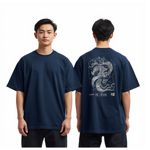 Camiseta Azul Marino para Hombre con Estampado DTF, Diseño de Flujo Energético, Talla Grande, Algodón, Ropa de Moda - Product Image 1