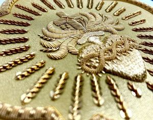 Hand Embroidered Sacred Heart Emblem Patch Bullion <b>Wire</b> Goldwork Applique Luxury 3D Raised Eco-Friendly Water Resistant Badge - Product Image 2