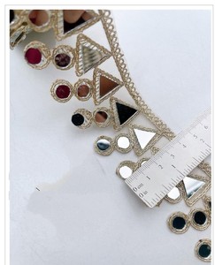 Eco-Friendly Vintage Designer <b>Mirror</b> Work Embroidery Lace Trim with Geometric Pattern for Ethnic Wear Bags Shoes Craft Projects - Product Image 5