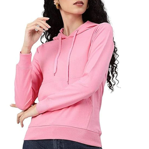 <b>Women's</b> Pink Hooded Sweatshirt Solid Color Cotton <b>Fleece</b> Casual Long Sleeve With Pockets Autumn Wear <b>women</b> hoodies For sale - Product Image 4