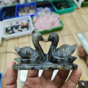 ตาเสือหินธรรมชาติลาบราดอไรต์หยกสีเขียวแคลไซต์มูนสโตนสายรุ้งคู่เป็ดคู่ของขวัญธุรกิจตกแต่งศิลปะ - Product Image 2