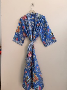 Bata de algodón con estampado floral para mujer, manga larga, largo completo, ropa informal, ropa de dormir - Product Image 2